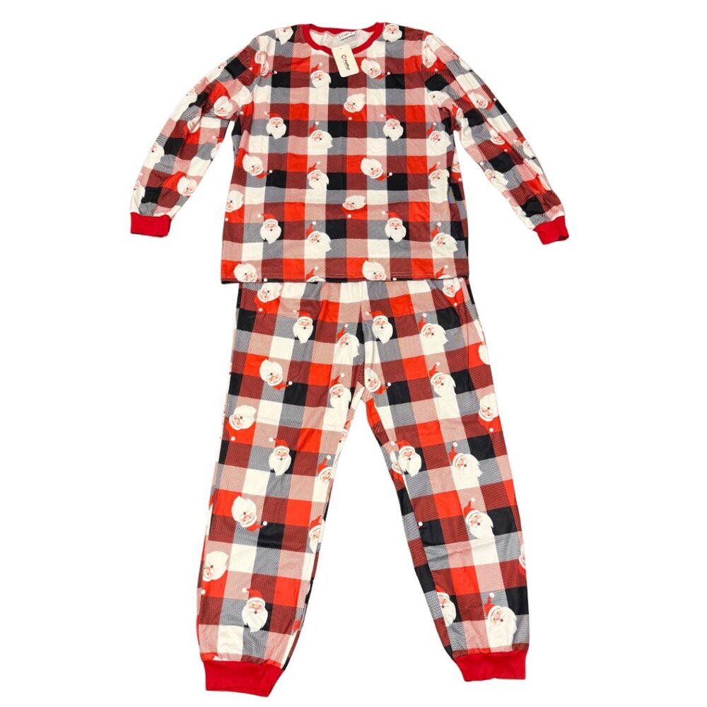 NWT Men’s Christmas Santa Plaid Pajama Set – Long Sleeve Top & Jogger Pants XL